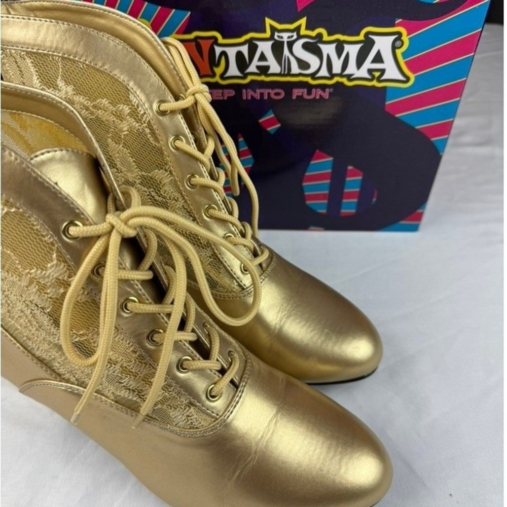 Funtasma Victorian Dame Lace Up Boots: Size 8 - Womens Gold Good Metallic Heel